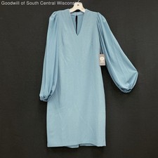 NWT Wmns VINCE CAMUTO Chalk Blue Long Puff Sleeve Below Knee Sheath Dress Sz 6