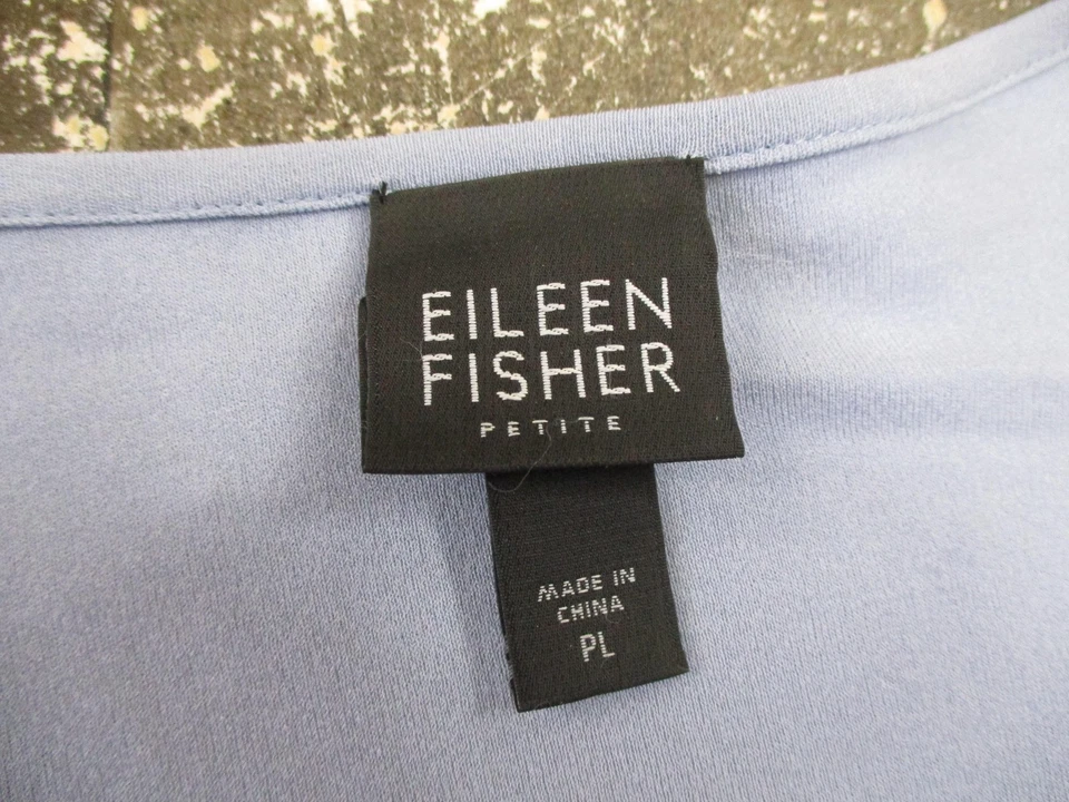 Camisa Eileen Fisher feminina pequena grande azul claro seda manga longa gola redonda - Imagem 4 de 4