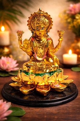 Feng Shui Lakshmi Statue Gold   Hindu Göttin des Wohlstands   Glücksbringer Deko
