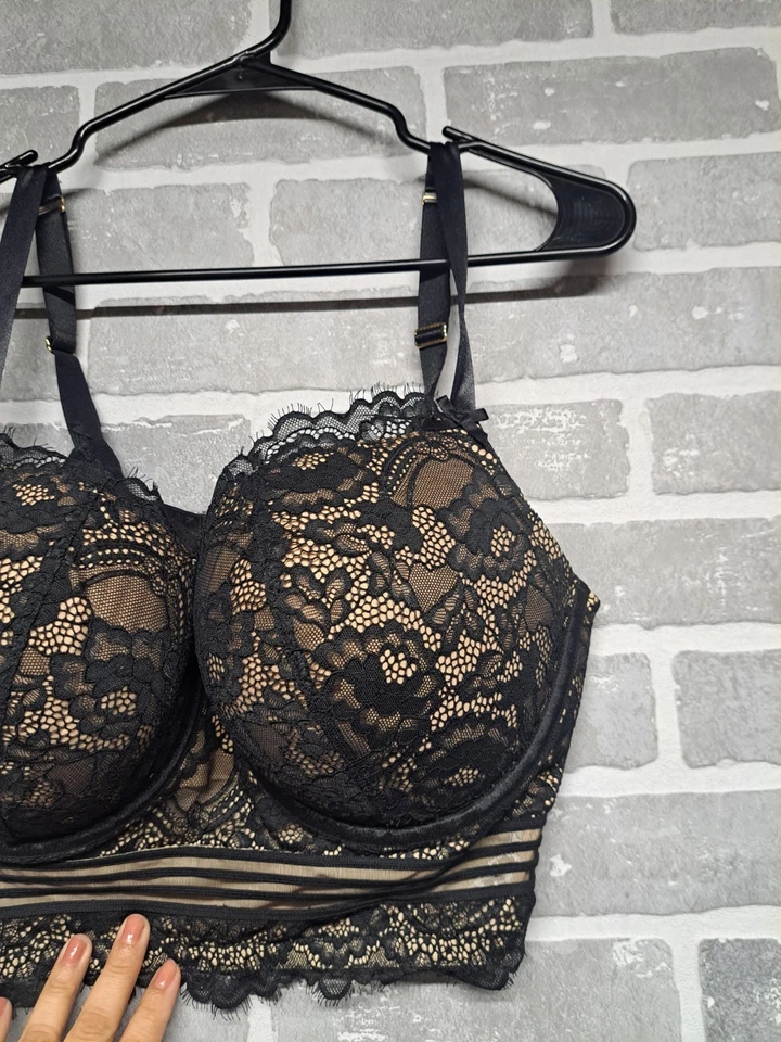 Cacique Boost Balconette Black Lace Medium Line Bra Full Coverage Size 38 DDD - Image 3 of 4