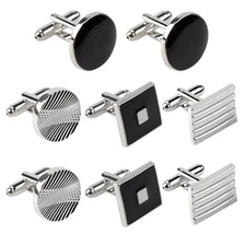 8pcs Cuff Links Mens, Fashion Cufflinks for Men, Silver Black Mens Cufflinks 