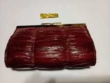 Vintage Genuine Eel Skin Leather Snap Closure Rectangle Coin Purse