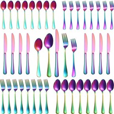 40 Pcs Rainbow Silverware Set for 8 Food Stainless Steel Flatware Set Eatin