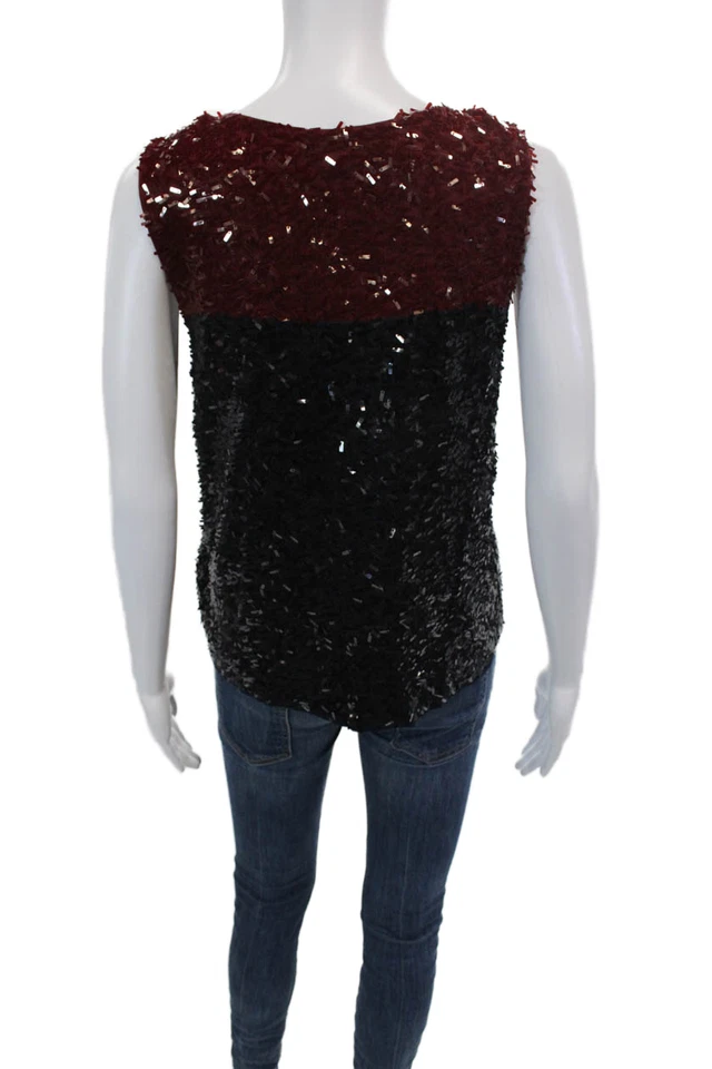 Camiseta sin mangas tejida con lentejuelas cuello redondo J Crew Collection para mujer roja azul marino talla mediana Foto 3 de 4