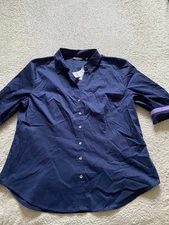 7th Avenue by New York Company Women Short Sleeve Button-Up Shirt Navy Size XL