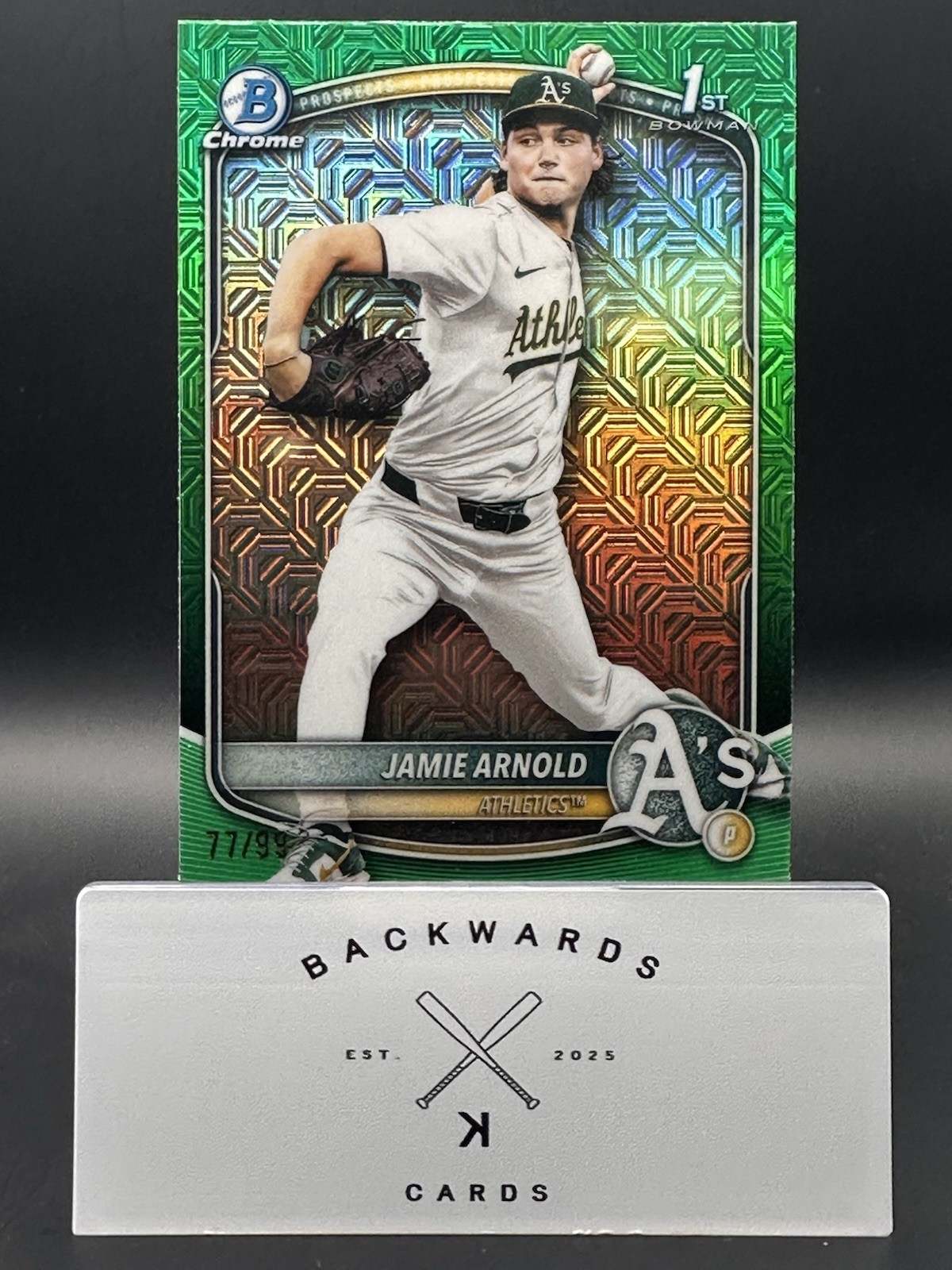2025 Bowman Draft 1st Chrome Mega Mojo Jamie Arnold Green Mojo /99 Athletics