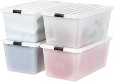 IRIS USA 91 Qt Stackable Plastic Storage Bins with 91 Qt. - 4 Pack, Pearl