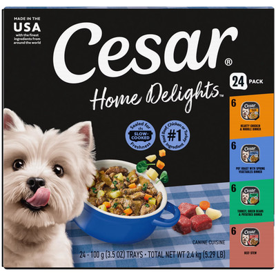 Cesar Home Delights Wet Dog Food Variety Pack Meat & Poultry Flavors 24 Count