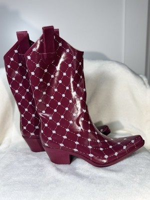 Stadium Stompers Women s Rain Boots Size 8 Maroon White Western Rubber