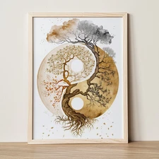 Yin Yang Tree of Life Poster, Printable Wall Art, Boho Inspired Home Decoration