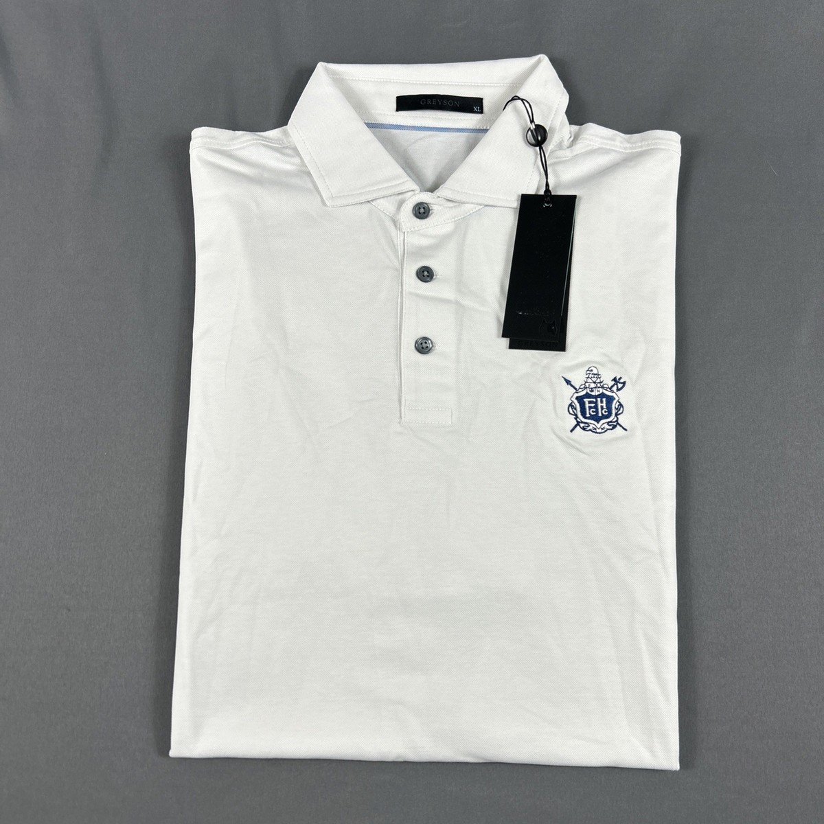 Greyson Golf Shirt Polo Chest Logo XL White Cotton Polyester Nylon