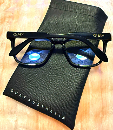 QUAY Blue Light Blocking Glasses Square Black Plastic Frame Clear Lenses
