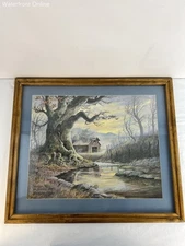 Lee Roberson November Chill Print Signed Smoky Mountain Cabin 2000 Framed #169