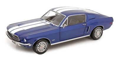 KK Scale 1:12 FORD MUSTANG GT FASTBACK BLUE METALLIC & WHITE 1968 WITH OPENINGS
