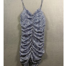 Lulus Blue White Ditsy Floral Ruched Front Bodycon Cami Mini Dress Women's Small