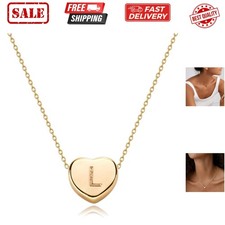 Tiny Gold Initial Heart Necklace-14K Gold Plated Handmade Dainty Letter Heart...