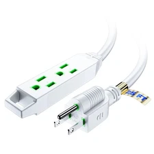 25 ft Extension Cord with Multiple Outlets 16 Gauge 3-Prong White ETL