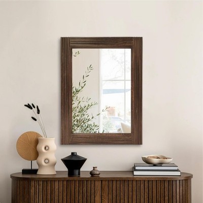 Hand-Made Wooden Spliced Wall Mirror for Bathroom, Rustic Farmhouse Vanity Mi...