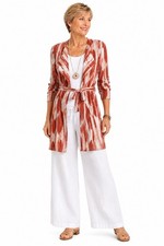 CHICOS TRAVELERS jacket blazer duster crinkle us 12/14 2 belted travel abstract