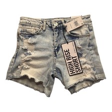 Almost Famous NWT 1 Junior Blue High Rise Distressed Shorts 2040D
