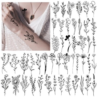 Temporäre Tattoos Set, 16 Blätter klein Blumen Tattoos zum Aufkleben 3D Tattoo A