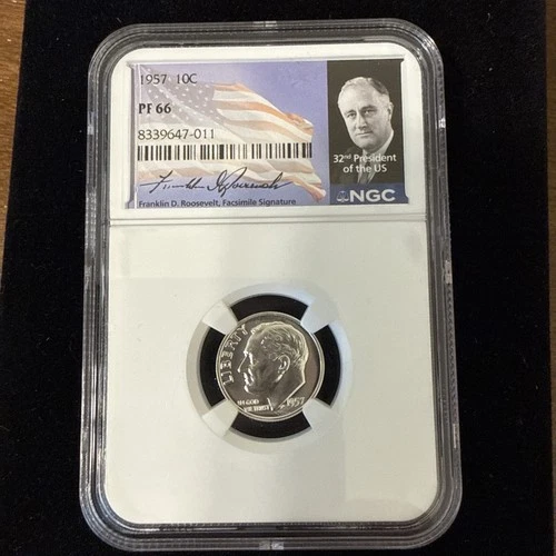 1957 Roosevelt Dime 10c NGC PF 66 Proof, 90% Silver