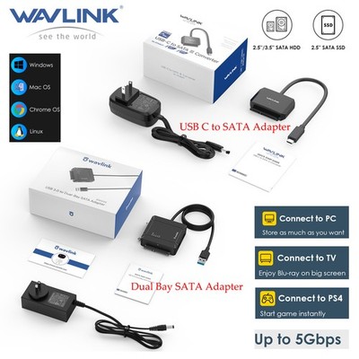Wavlink USB to SATA III Adapter for 2.5'' 3.5'' SSD HDD Hard Drive w/12V/2A Power