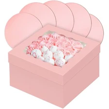 Pink 12x12x8 Cake Box 4 Sets Pink Cake Box with Window ＆ 4 Sets 12" Pink Cake...