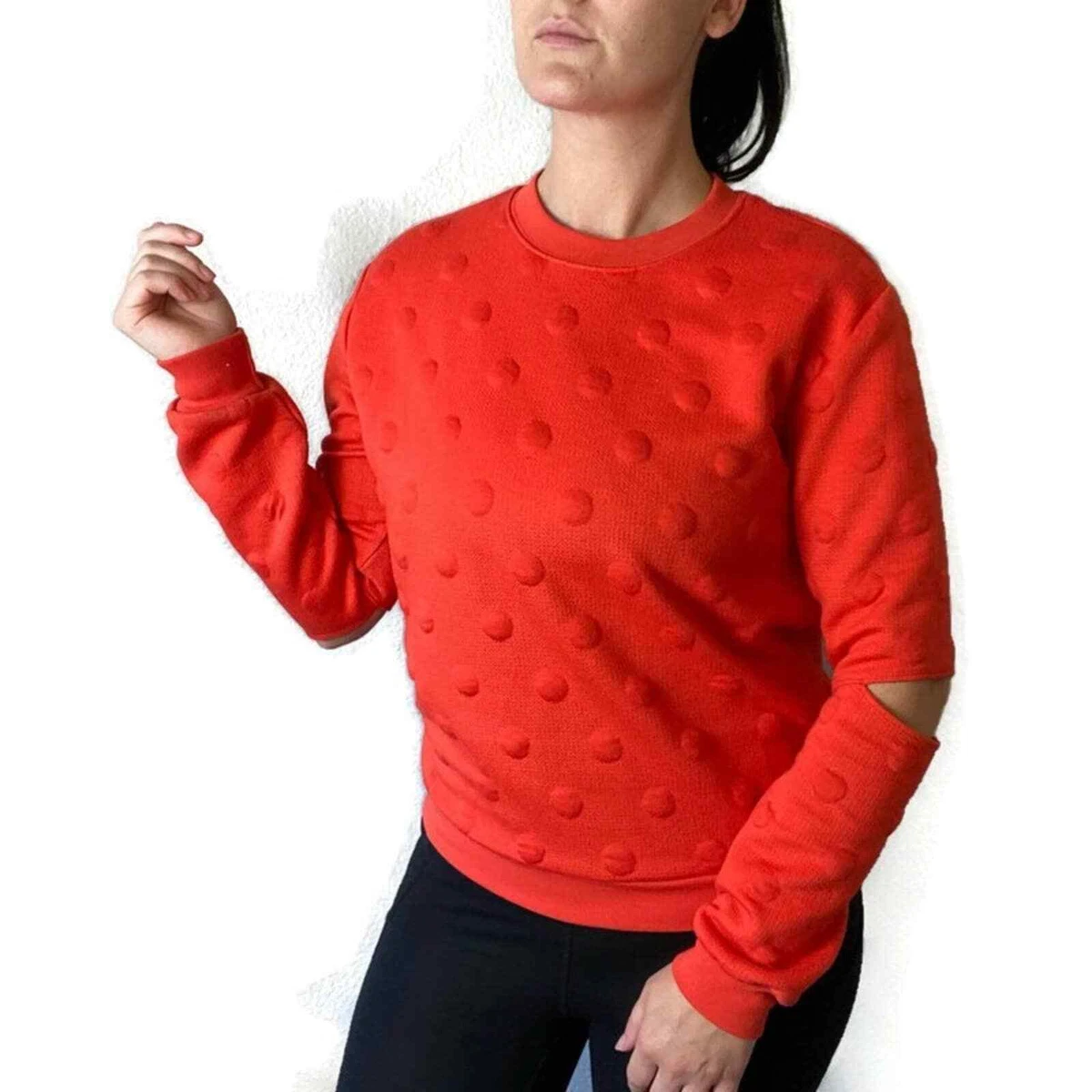 Joy Lab Orange Polka Dot Sweatshirt Cut Out Elbows Size Small | eBay