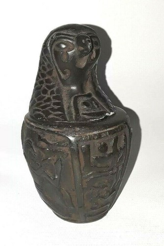 Osiris Egyptian Falcon Antique Hawk Canopic Hieroglyphs Jar Horus Burial Urn - Picture 2 of 7