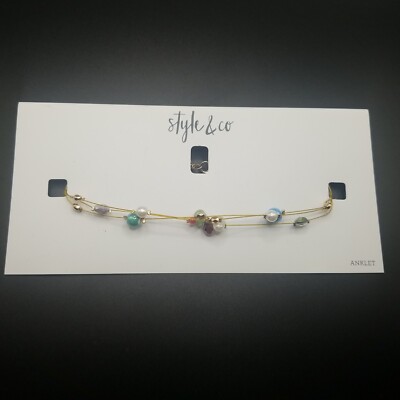 Style & Co Gold Tone Multicolor Beaded Wire Multi Strand Anklet - JLY102