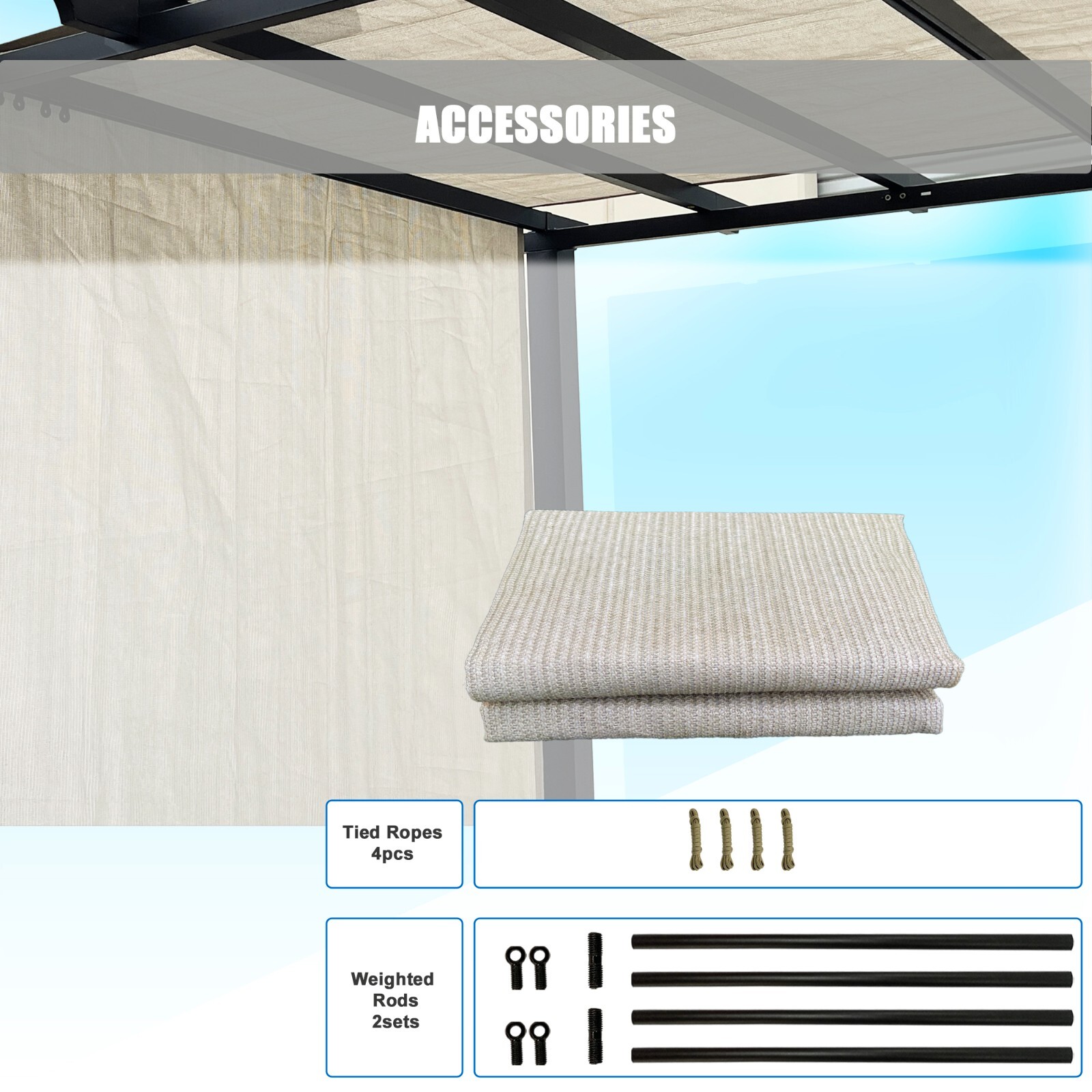  Universal Shade Cover Replacement Pergola Canopy w/ Weighted Rods