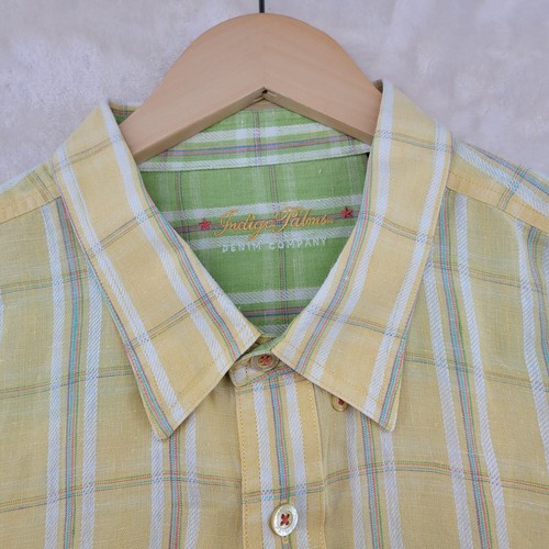 Indigo Palms Denim Men's Size XXL Check 100% Linen Long Sleeve Casual Shirt - Picture 2 of 16