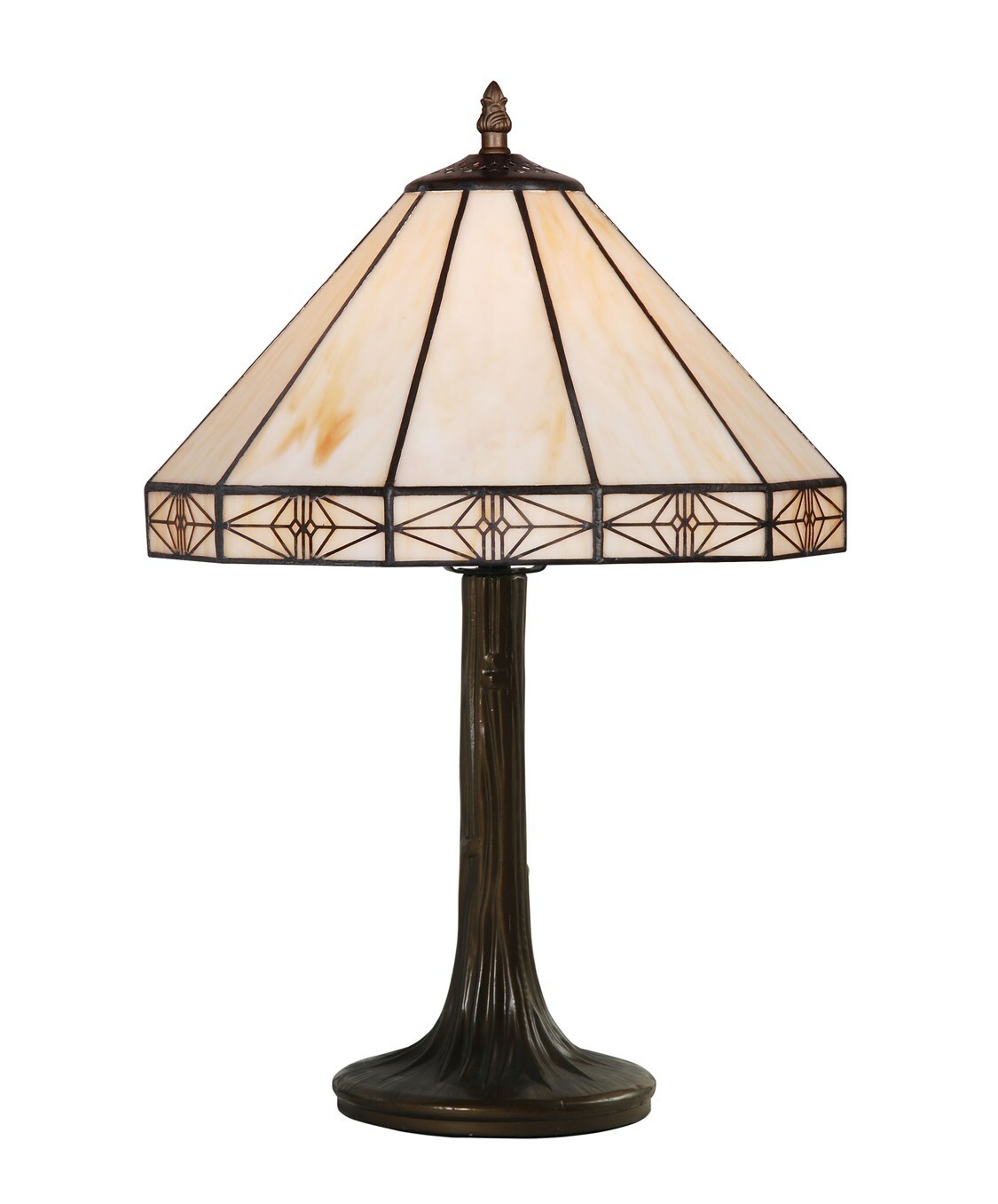 Portland Modern Tiffany Style Cream Stained Detail Glass Table Lamp | Vintage art glass bedside lamp with antique bronze effect base, E27 bulb fitting, inline switch and 150cm cable - Image 2