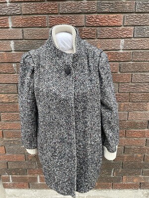 Vintage 80s Thick Tweed Jacket Herringbone Coat Womens Small Retro