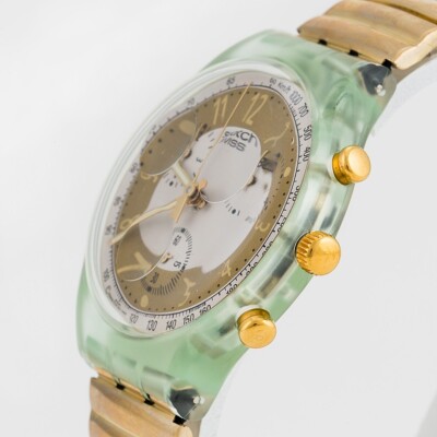 Mint 1993 Swatch Chrono GOLDEN GLOBE SCG100 Steel Bracelet