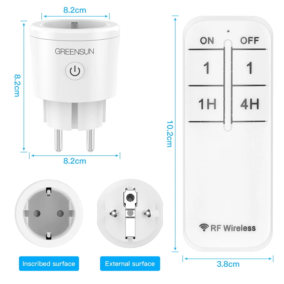 GreenSun Funksteckdosen Innen Smart Steckdose mit Countdown Timer Fernbedienung - Bild 2 von 4