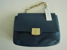 New Versace Collection Indigo Blue Leather Chain  Handbag