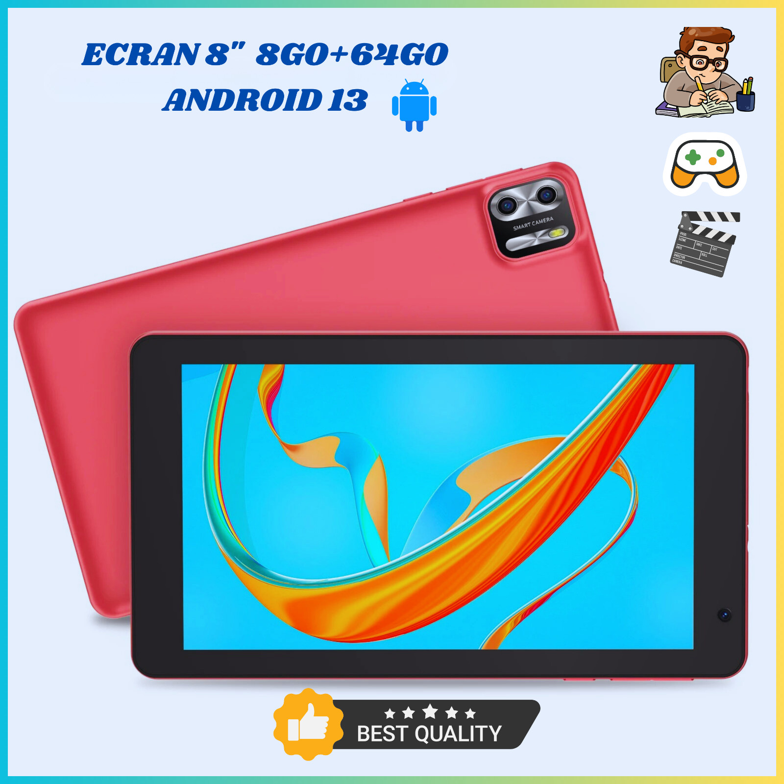 Tablette tactile 8 pouces Android 13 idéale pour lire et voyager