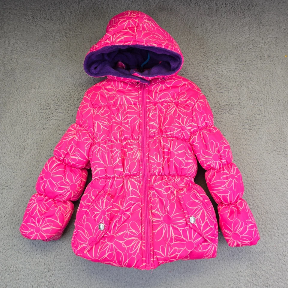 Chaqueta acolchada con capucha cremallera completa rosa platino para bebés y niñas 4T forro polar Foto 2 de 4
