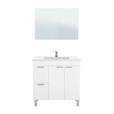 Mobile Da Bagno 80 Cm 2 Ante E 2 Cassetti Con Lavabo E Specchio Aktiva Bianco