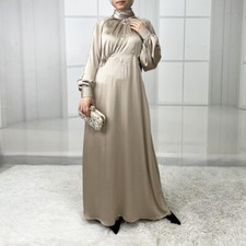 Satin Kaftan Evening Women Dubai Long Dress Abaya Muslim Robe Elegant Gown Arab