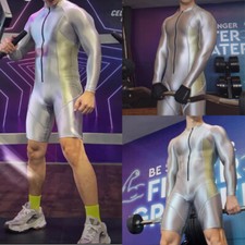 AMORESY Men's Glossy Jumpsuits Tracksuits Shiny Bodysuit Tights Overalls Suits