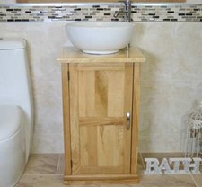 Image of Bathroom Vanity Unit | Solid Oak Travertine Top | Ceramic Basin Tap & Plug
