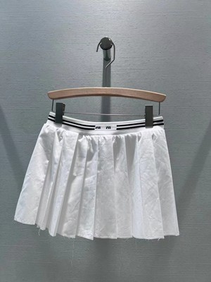 Miu Miu Pleated skirt with letter stripe print elastic ribbon | eBay 