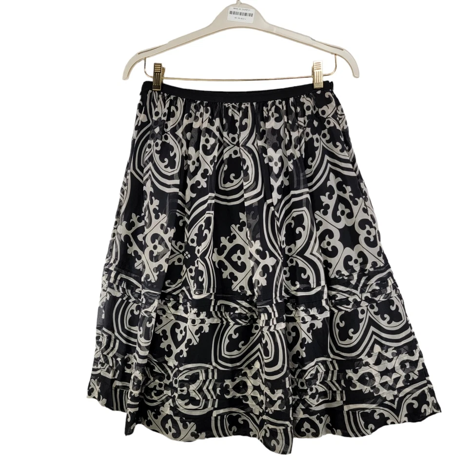 J.Crew 100% Silk Midi Skirt SZ 4 black and white Geometric pattern design lined  - Изображение 2 из 4