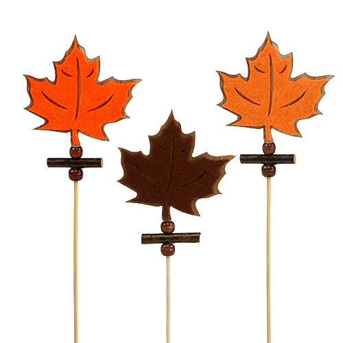 Herbstdeko Ahornblatt-Stecker Set 12 StüCk, Filz Blumenstecker, Holzdeko 8Cm-image