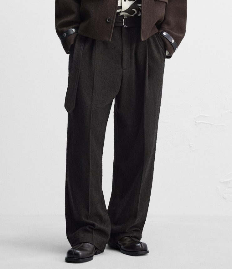 Zara x Nanushka Belted Pleat Front Trousers Dark Brown W30 EUR 38