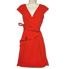 Calvin Klein Womens Peplum Dress Size 4 Solid Red Ruffles Sleeveless Business