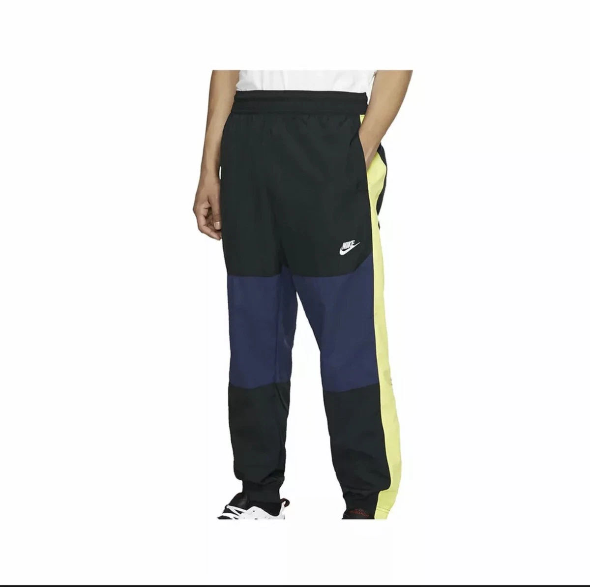 Men s Nike Sportswear Woven Navy Volt Loose Track Pants BV5387 012 Size Medium